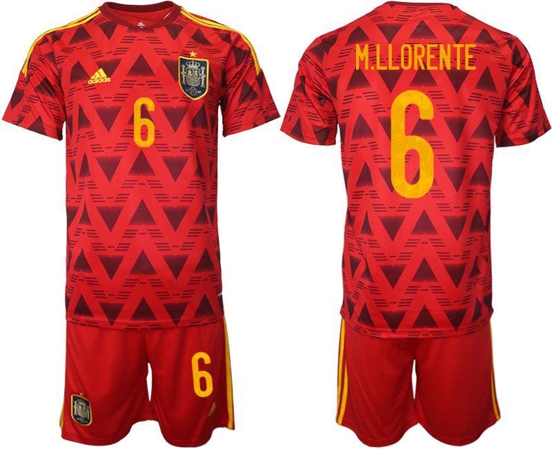 Men 2022 World Cup National Team Spain home red 6 Soccer Jersey